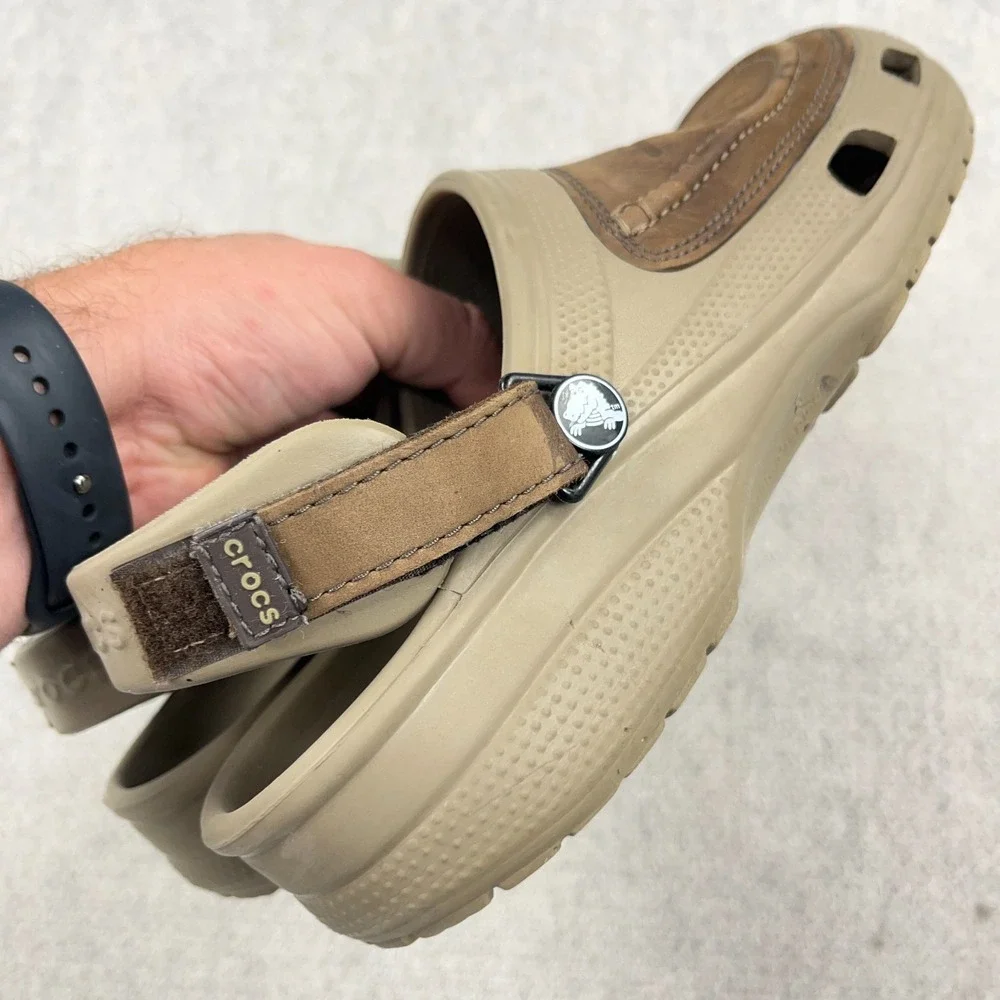 Men's Crocs Yukon Vista II Leather Rubber Slip-On Clog Sandals Brown Size 11